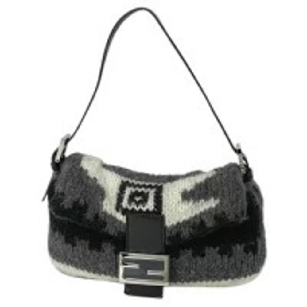 Fendi Mamma Bucket Knit Shoulder Bag Wool Black Gray White